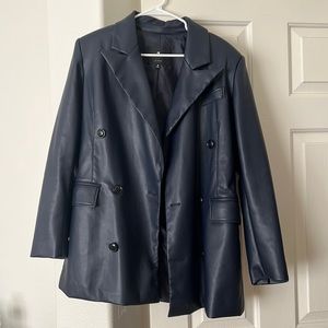 7 For All Mankind Faux Leather Blazer Blue